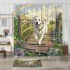 4PCS Spring Great Pyrenees Dog Bathroom Accessory Sets with Non-Slip Rug, U Shape and Toilet Lid Cover Mat, Country Garden Puppy Bathroom Decorative-72''x72'' view 3