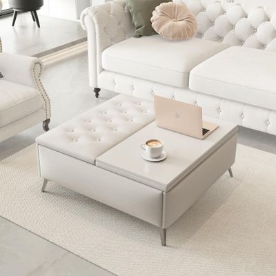 35 inch Wide Square Storage Benches Coffee Table with Lift Top Oversized Storage Ottoman in Upholstered for Living Room
