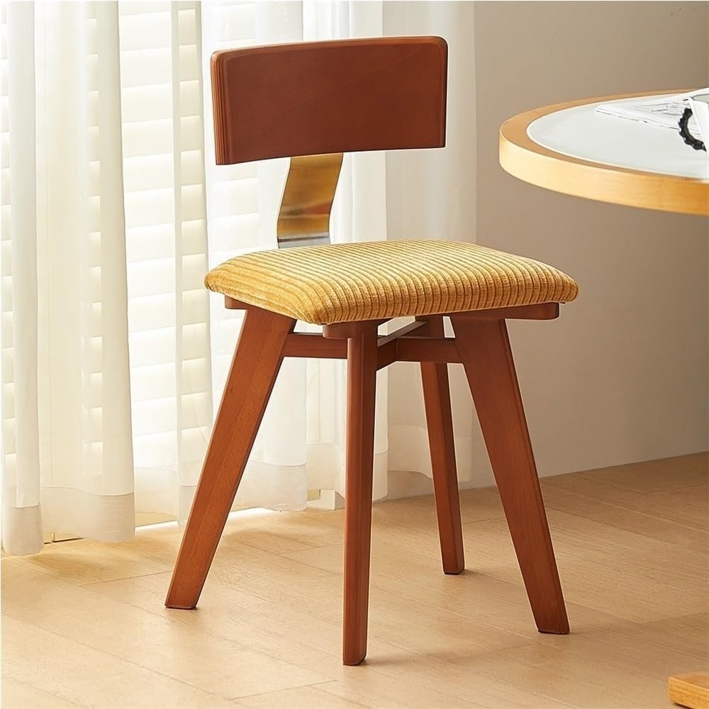 Wooden Dining Chair with Backrest & Cushion High Resilience Foam Seat Skin-Friendly Fabric Stable Wood Legs Versatile Chair Solid Construction