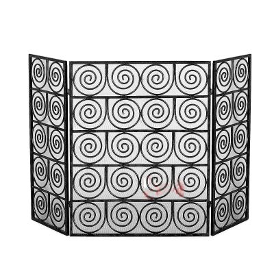 JDXQBLD Fireplace Screen Guard, Fire Guard Fireplace Screen 3-Panel Collapsible Wrought Iron Large Screen Decorative Mesh Cover Solid Fire Place Fence, Steel Spark Guar,Black 62x30x80cm