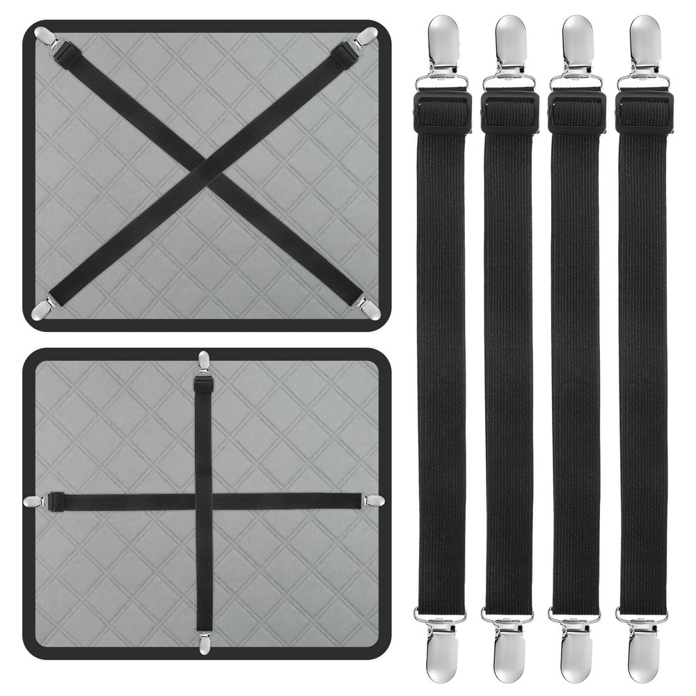 Couch Cushion Covers Holder Straps, Couch Covers Elastic Straps with Clips Adjustable from 15 to 57 inches (40-145cm) Elastic Band Suspenders Fasteners Holder Strap for Recliner Sofa Bed(Pack of 4)