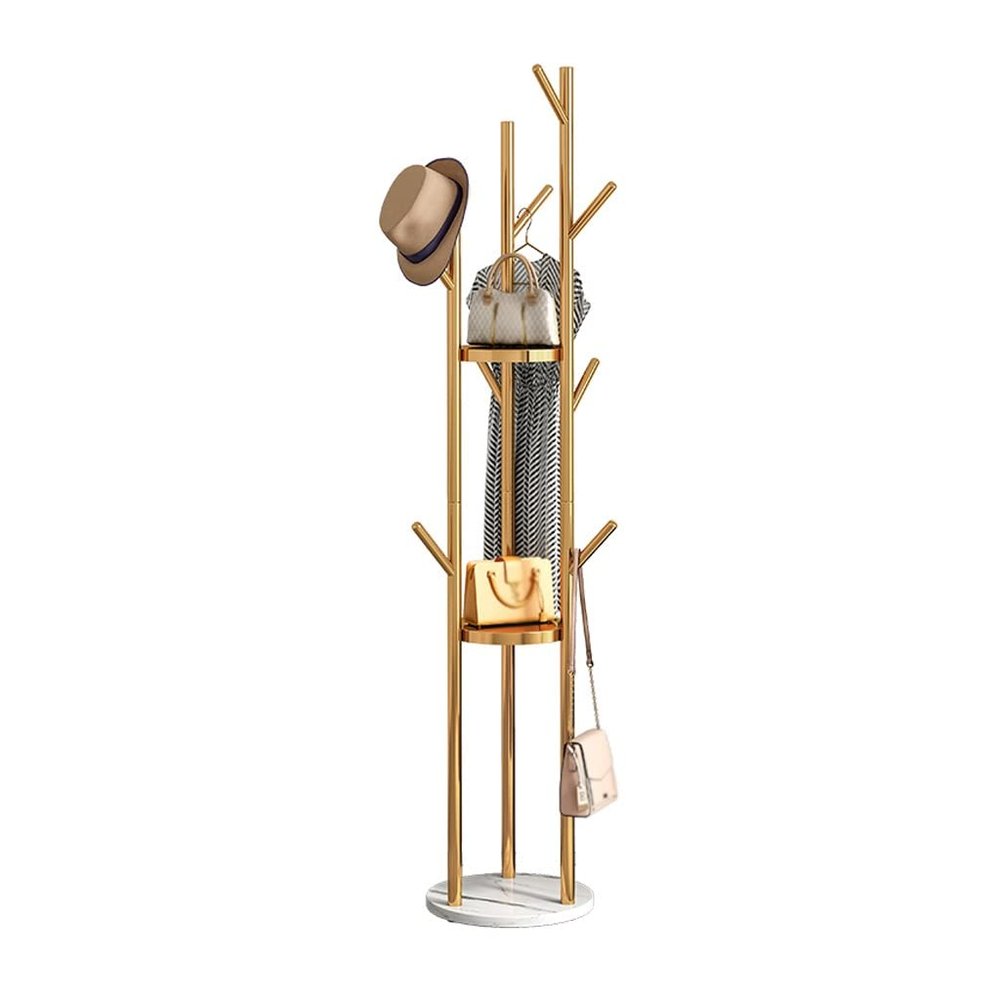 Coat Rack, Standing Coat Rack Floor-standing Coat Rack Household Metal Vertical Coat Shelf Bedroom Corner Heavy-duty Hanger Rack Living Room Corridor Golden Coat Hanger Marble Base for Entryway, Hallw