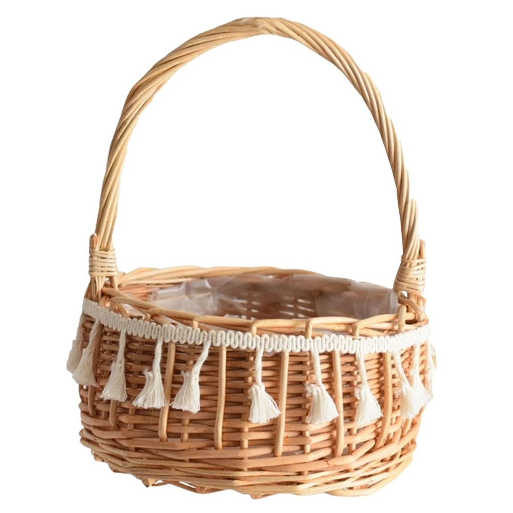 Flower Girl Basket with Handle Rustic Rattan 11cm