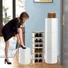 360 Rotating Shoe Rack Tower - Premium Round Metal Shoe Organizer with Magnetic Doors - Stylish Tall Revolving Shoe Stand for Entryway, Hallway & Corner Storage - Modern White Cabinet view 2