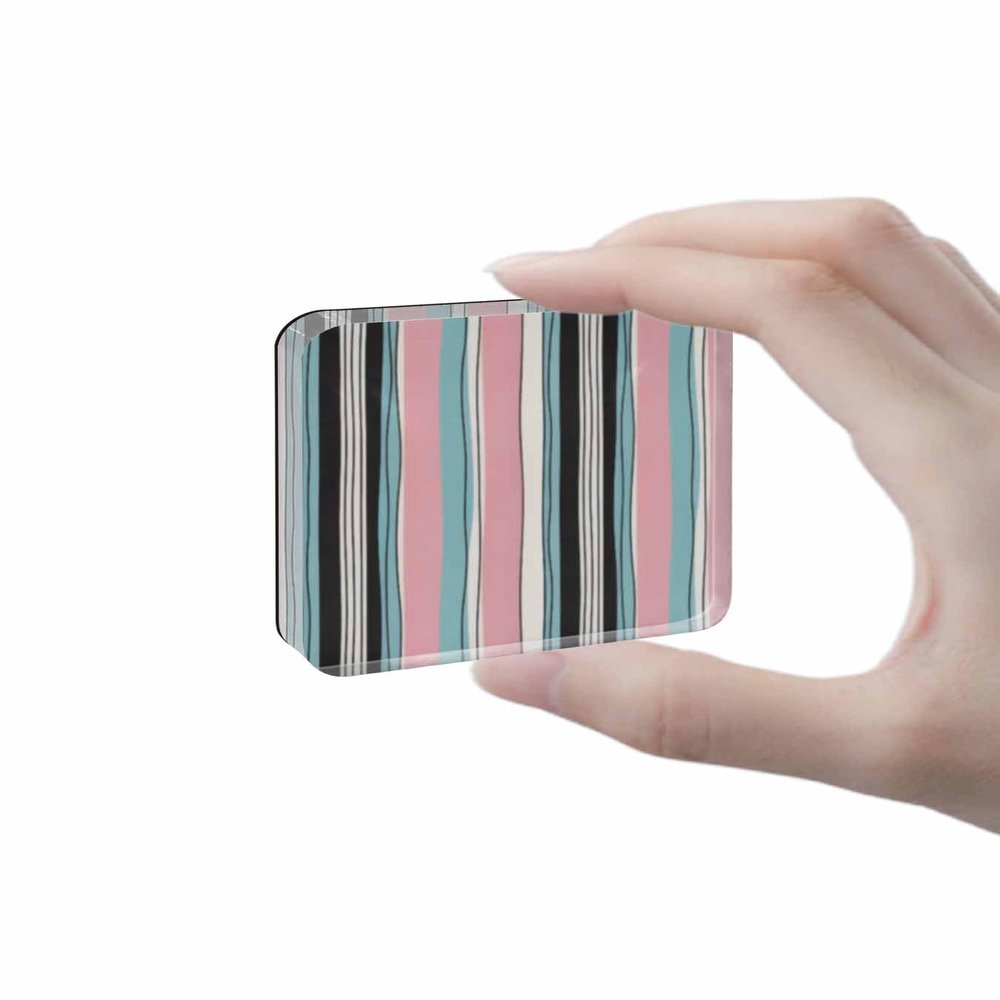 1 Pcs Acrylic Fridge Magnets Watercolor Bending Stripes Small Square Refrigerator Magnet Pink Blue Lines Magnet Stickers for Kitchen,Office Whiteboard,Cabinet,Locker