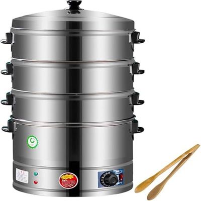 3-Tier Stainless Steel Electric Food Steamer - Quick, Healthy Cooking with Thermostat Control for Easy Meal Prep, Perfect for Vegetables, Fish, and More