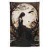 Tapestry Wall Hanging Woman In Black Dress By Full Moon Bare Trees & Crows Art Style - Home Decor For Bedroom Living Room Dark Mystical Aesthetic Fantasy Art40 x60 Tapestry view 1