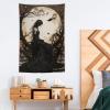 Tapestry Wall Hanging Woman In Black Dress By Full Moon Bare Trees & Crows Art Style - Home Decor For Bedroom Living Room Dark Mystical Aesthetic Fantasy Art40 x60 Tapestry view 4