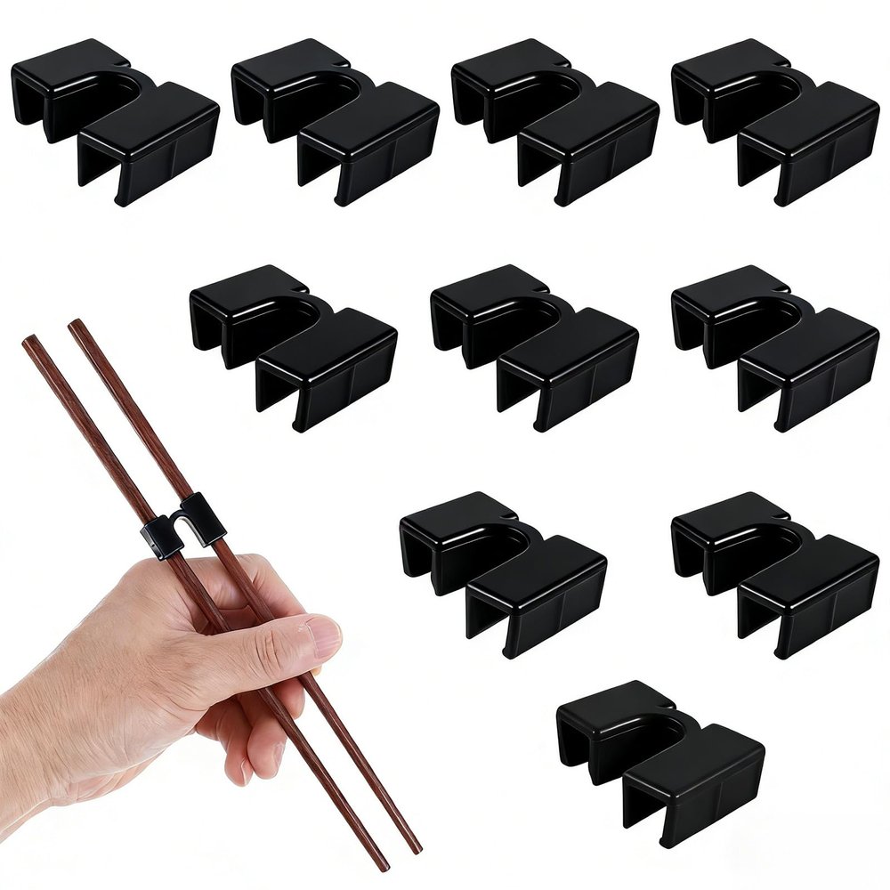 10 Pairs Reusable Chopstick Helper, Chopstick Trainers for Beginners, Adult Straining Chopsticks Hinges Connector, Non-Slip Chopsticks Trainer Learner(Black)