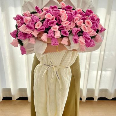 32 Inch Crochet Flowers Bouquet Blanket, Sunflower Throw Blankets, Handmade Knitted Blanket with Rose Bouquet,Birthday Anniversary Wedding Valentines Day Gifts for Women(Orchid-Blue,150cm/60in)