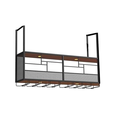 2-Tier Ceiling Wine Glass Rack with 4 LED Lights, Heavy-Duty Iron Hanging Storage for Wine Glasses, Mugs & Bottles - 150kg Capacity (100x30x85cm)