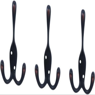 NXIPQYT Shower Towel Hook, 2pcs Retro Iron Wall Mounted Clothes Hanger Vintage Style Door Hook(Blackx3pcs,11x7x3cmx3pcs)