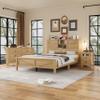 Ball & Cast 3-Piece Queen Size Farmhouse Bedroom Set, Platform Bed with Sliding Door Storage Headboard & Charging Station, Storage Nightstand and Dresser, Wooden Bedroom Furniture Set, Natural view 1