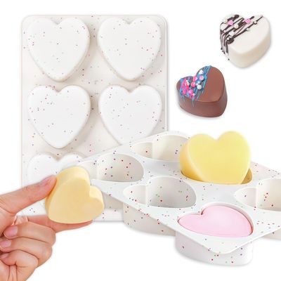 1 Pcs Heart Silicone Molds,Valentines Chocolate Silicone Mold 6-Cavities Chocolate Candy Molds Colourful Designs,Non-Stick Baking Molds for Valentine Party, Candy,Cake Dessert Making