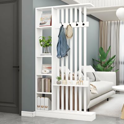 39.4IN Wall Room Divider - Freestanding Wood Room Divider with Shelves and Coat Rack, Wall Divider with Storage Cabinet and Display Shelf, Freestanding Decor for Bedroom, Office