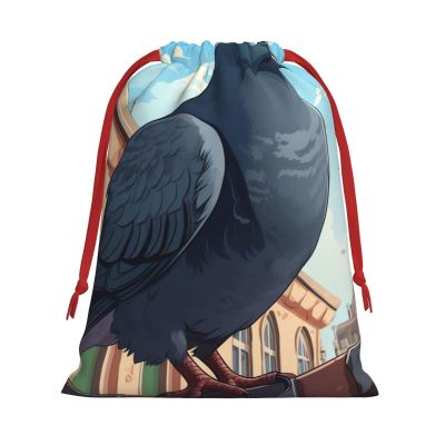 DUWAA Cartoon Pigeon Print Christmas Drawstring Gift Bag, Gift Wrapping Bags With Rope For Christmas Party Supplies