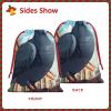DUWAA Cartoon Pigeon Print Christmas Drawstring Gift Bag, Gift Wrapping Bags With Rope For Christmas Party Supplies view 3