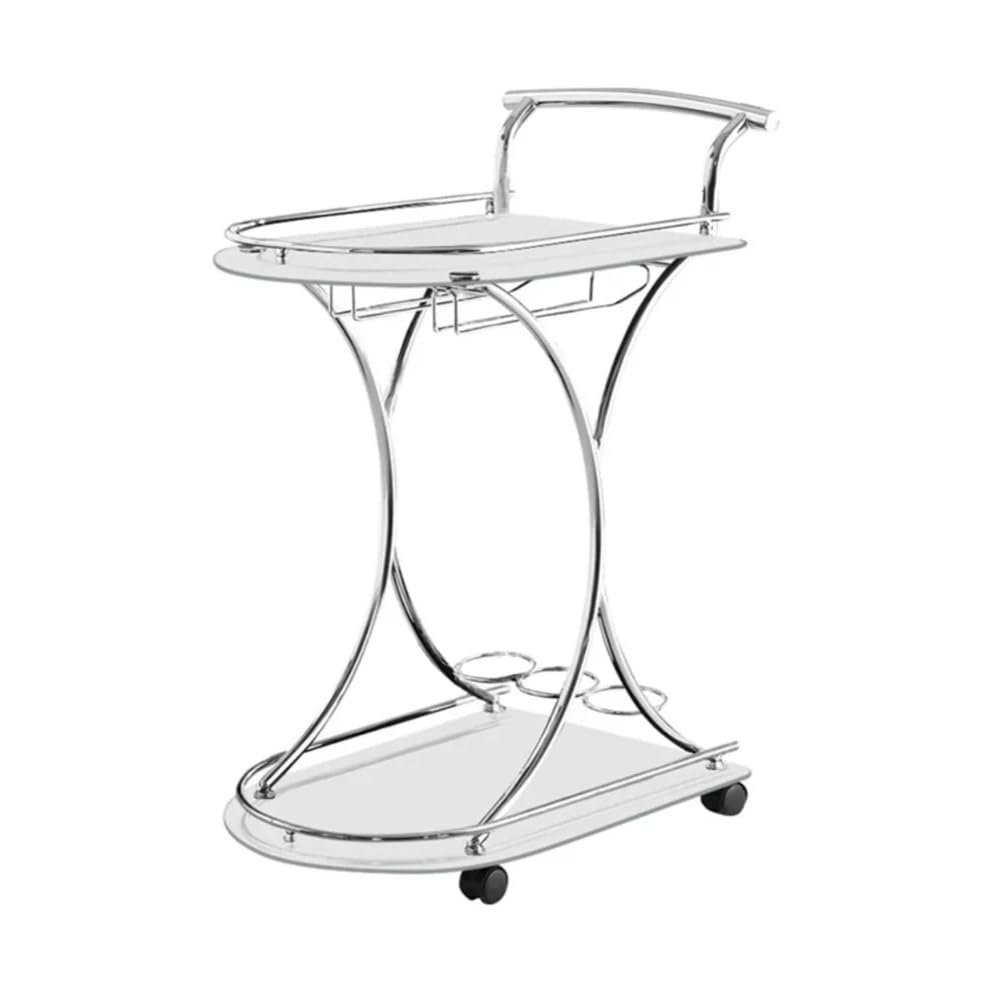HSIJYGX Serving Cart with 2 Frosted Glass Shelves, Silver Kitchen Island Table Folding