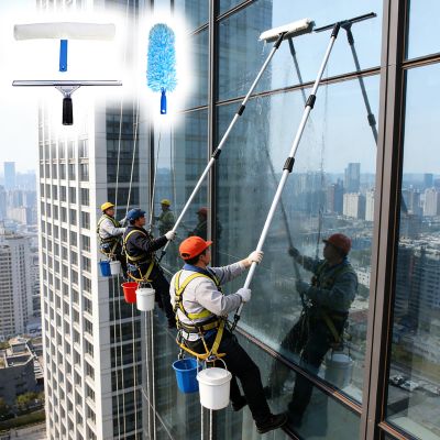 MLYAYE High Reach Window Cleaning Kit with Microfiber Cloths & Squeegee, Multi-Use Telescopic Window Washing Equipment for Glass/Mirrors/Smooth Wall/Porch Ceiling(49FT/15meter)