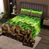 Manfei Pixel Miners Kids Bedspread Twin Size,Geometric Gird Patchwork Games Coverlet Set,Girls Boys Room Decor,Pixelated Blocks Gamepad Quilted Coverlet,Green Brown Bedding Quilt,1 Pillowcase view 1