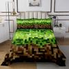 Manfei Pixel Miners Kids Bedspread Twin Size,Geometric Gird Patchwork Games Coverlet Set,Girls Boys Room Decor,Pixelated Blocks Gamepad Quilted Coverlet,Green Brown Bedding Quilt,1 Pillowcase view 2