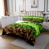 Manfei Pixel Miners Kids Bedspread Twin Size,Geometric Gird Patchwork Games Coverlet Set,Girls Boys Room Decor,Pixelated Blocks Gamepad Quilted Coverlet,Green Brown Bedding Quilt,1 Pillowcase view 3