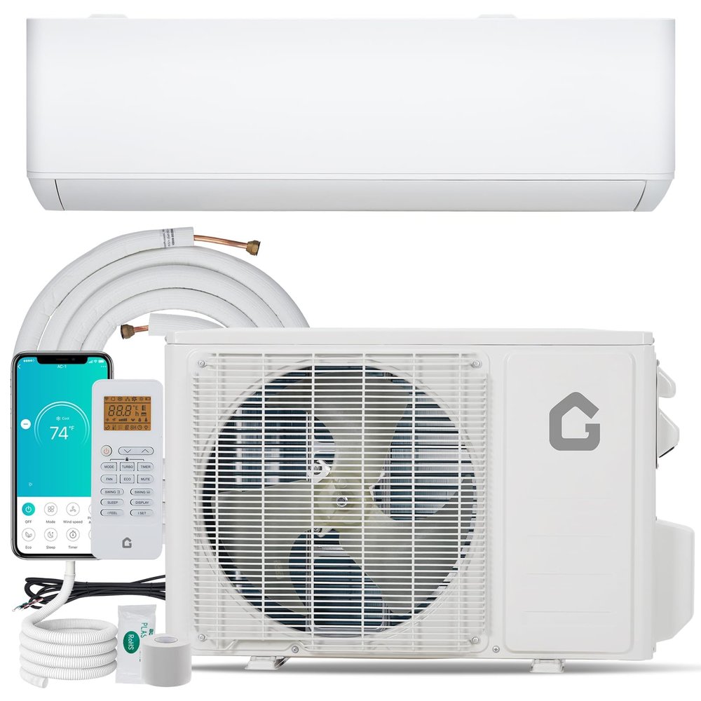 9000 BTU Mini Split AC/Heating System, 19 SEER2 Inverter Split System Air Conditioners, Ductless Wall Mount Heat Pump, AC Unit Cool Up to 450 Sq. ft, Installation Kits, 115V, for Home,Office