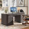 AMBERHAUS 59" Classic Executive Desk with Storage, Victorian Executive Desk with Charging Station, Keyboard Tray, 3 Drawers & 2 Cabinet Storage & 2 Pedestals, Easy Assembly, Black view 1