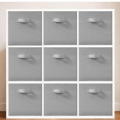 11 Inch Fabric Storage Bins, Storage Cubes, Collapsible Cube Storage Box, Fabric Closet Organizers with Handle for Home, Office, Shelf, Closets, Bedroom, Living Room, Grey, 9 Pack