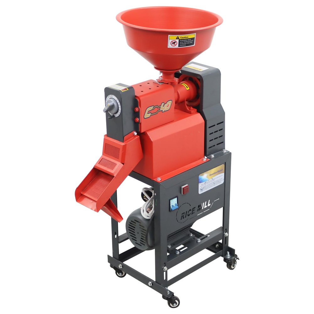 EQCOTWEA 220V Commercial Rice Milling Machine with Locking Casters,375 lb/h Electric Rice Sheller & Grain Miller Grain Milling Peeling Machine for Corn/Millet/Wheat Processing in Farm/Factory 1.8KW
