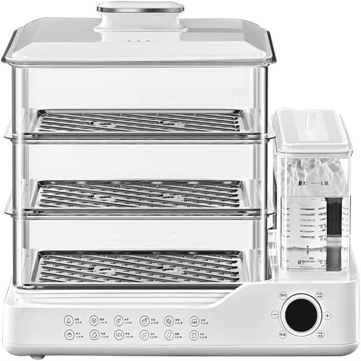 Electric Food Steamer - 3-Tier Vegetable Steamer with Touch Screen Display, 12-Hour Timer, Independent Water Tank for Home Use