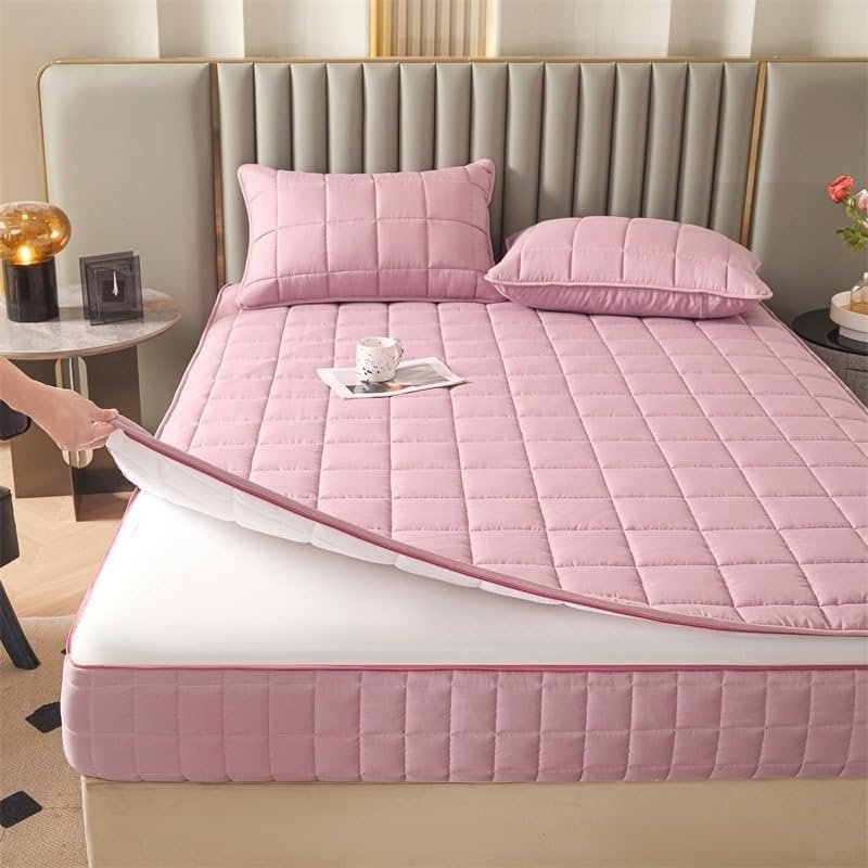 All-Inclusive Mattress Protector Queen Machine Washable Mattress Protector Full Size, Thickened Quilted Soft Bedcover Mattresss Cover King for Home, Hotel & Bedroom(Pink,140x200x35cm)