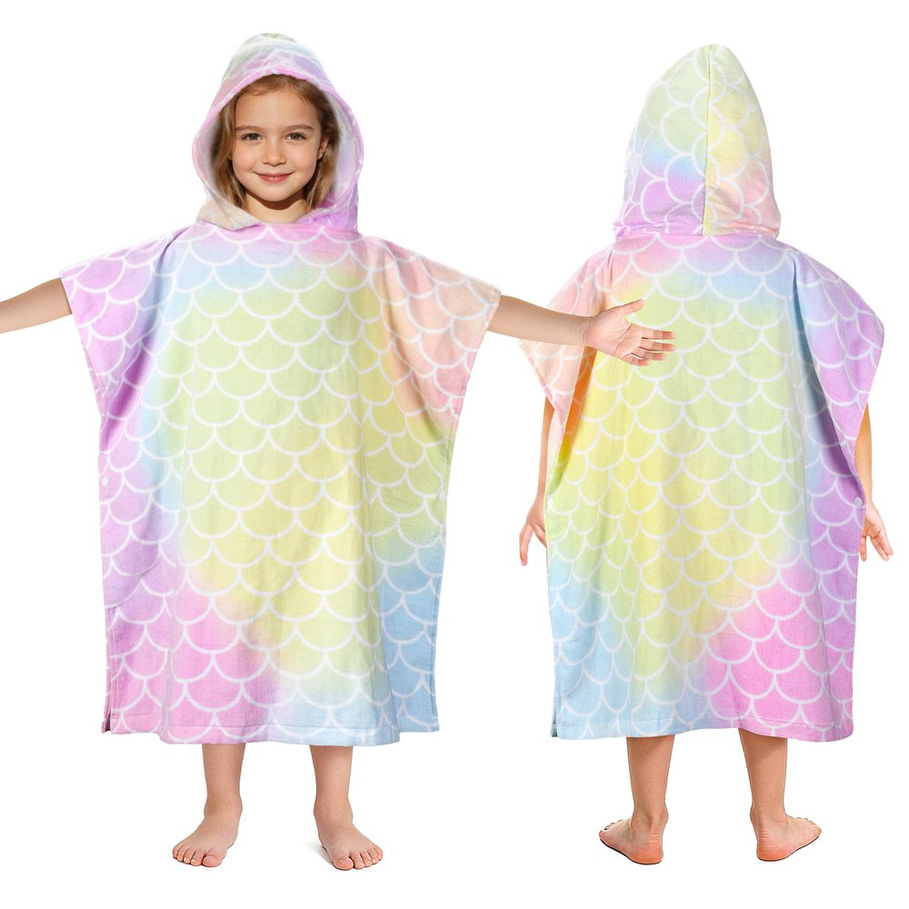 Tirrinia Kids Hooded Beach Towel, Toddler Hooded Bath Towel & Poncho Towel Super Absorbent, Wearable Swim Towel for Kids 3-6 Years Boys Girls at Bath Pool Beach, Birthday Gifts, Rainbow