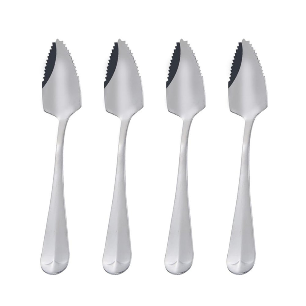 Hotainoys Stainless Steel Spoon Handle Jagged Fruit Spoon with Tooth Edge for Home Kitchen Scraping 4PCS Sliver Steel with Handle