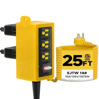Iwister Outdoor Power Strip Weatherproof, 6 AC Outlets, 25FT Extension Cord
