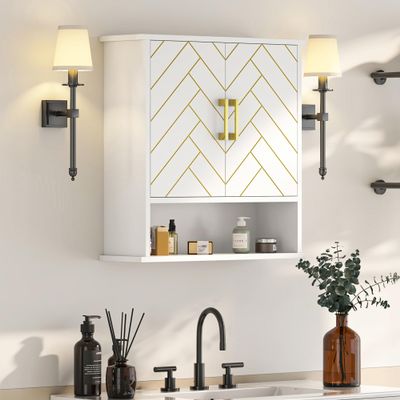 Mepplzian White Chevron Pattern Bathroom Wall Mount Cabinet