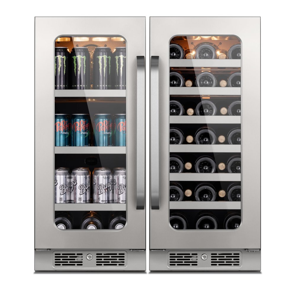 Whynter 80 Can & 33 Bottle Wine and Beverage Refrigerator, 30 Inch Wine Cooler Refrigerator Glass Door, 40-65F Digital Temperature Control, Built-in or Freestanding for Home Bar Kitchen Office