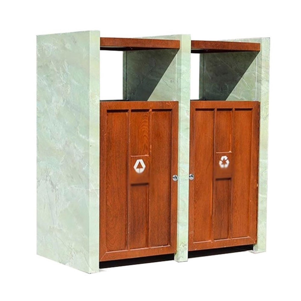 7UOYVBLNRSJM Outdoor Trash can Outdoor Commercial Classified Waste Bin Public Area Imitation Wood Metal Trash Can Ashtray bin
