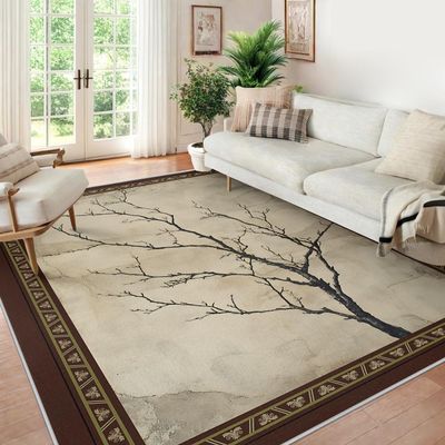 Living Room Area Rugs 3x5 Washable Rug Japanese Minimalist Ink Branch Wabi Sabi Rugs Soft Non Slip Low Pile Stain Resistant Foldable Carpet for Bedroom Playroom Dining Room Office Kitchen Farmhouse