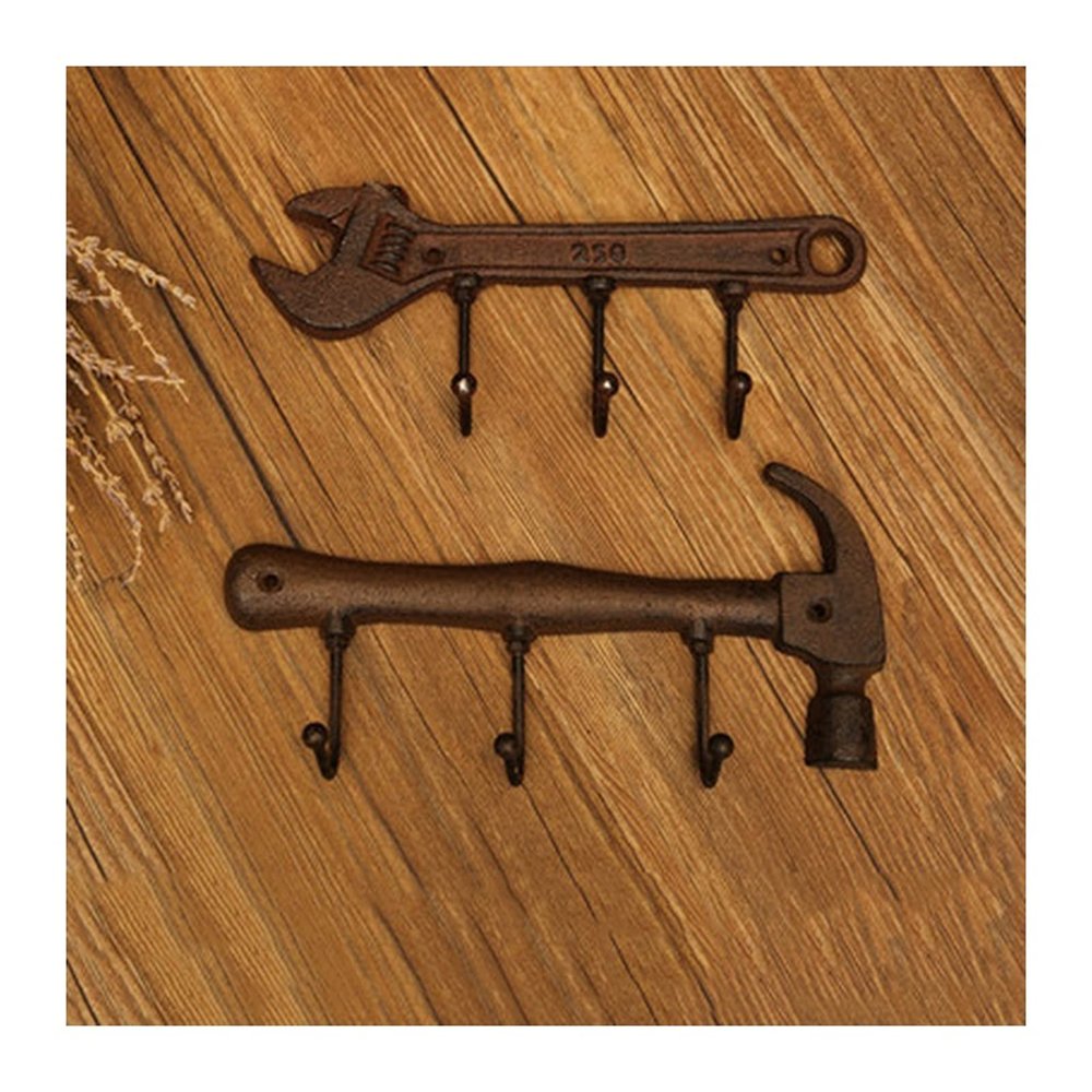 xiyouya Coat Hook Retro Wall Hanging Coat Rack Wrought Iron Hanger Hammer Wrench Wall Decoration Super Load Bearing Hook Industrial Style Suitable for Bedroom Kitchen(Hammer and wrench)