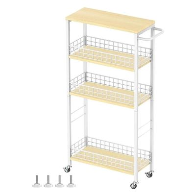 HSIJYGX Slim Storage Cart 4 Tier Kitchen Rolling on Wheels Mobile Narrow with Wooden Tabletop Slide Out Utility