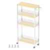 HSIJYGX Slim Storage Cart 4 Tier Kitchen Rolling on Wheels Mobile Narrow with Wooden Tabletop Slide Out Utility view 1