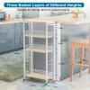 HSIJYGX Slim Storage Cart 4 Tier Kitchen Rolling on Wheels Mobile Narrow with Wooden Tabletop Slide Out Utility view 2