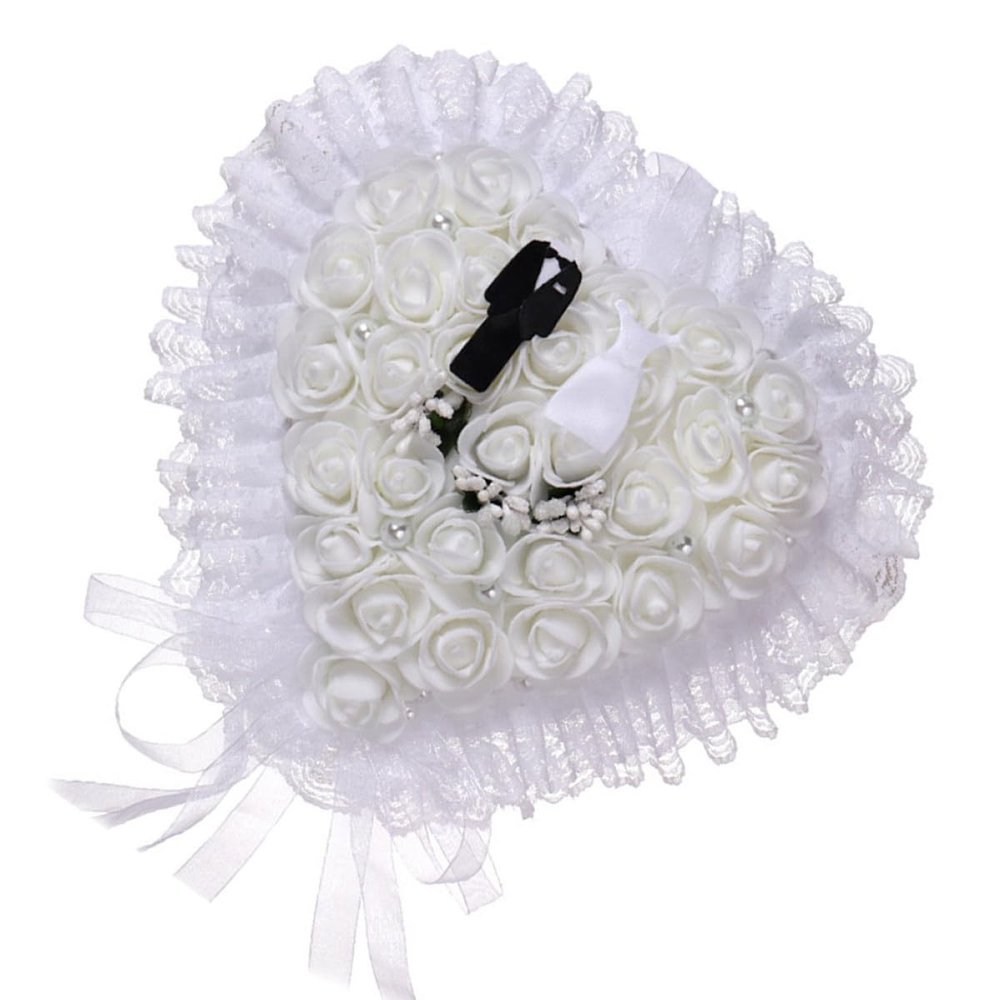 Lace Wedding Ring Pillow with Floral Design for Engagement Ceremony