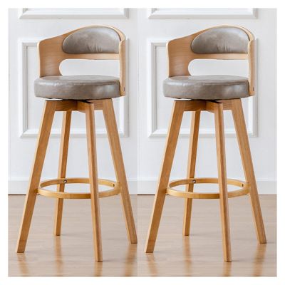 360 Swivel Barstools Set of 2, Counter Height Kitchen Island Stools, 67/77/87cm Modern Upholstered Chair with Wood Back and Legs