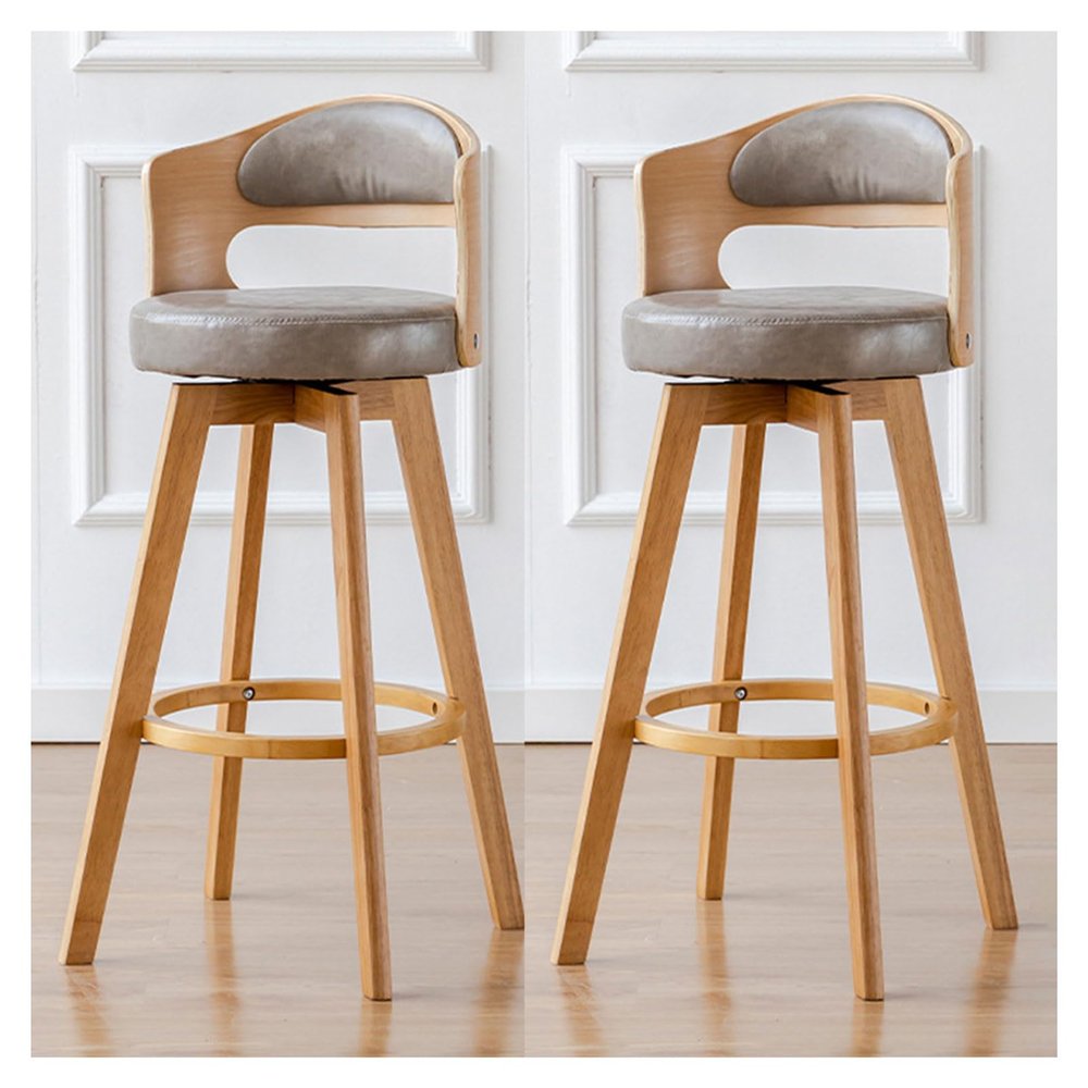 360 Swivel Barstools Set of 2, Counter Height Kitchen Island Stools, 67/77/87cm Modern Upholstered Chair with Wood Back and Legs