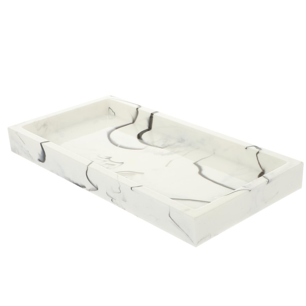 BESPORTBLE Marble Grain Sundries Storage Tray Tabletop Organizer Bathroom Vanity Tray for Cosmetics Jewelry and Toiletries Holder White Pattern