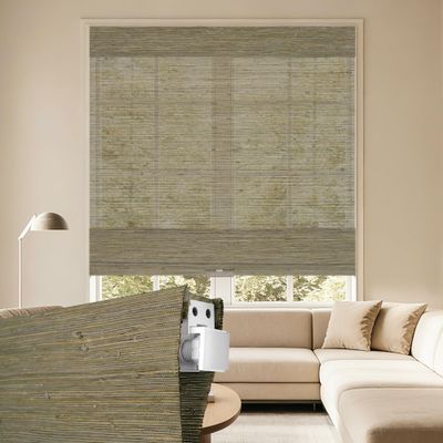 Boolegon No Drill Bamboo Roman Shades, Natural Ramie Cordless Roman Blinds for Windows, View Through Shades, Blackout Light Filtering Blinds for Doors, Patio, Easy to Install, Light Green, 54"W 72"H
