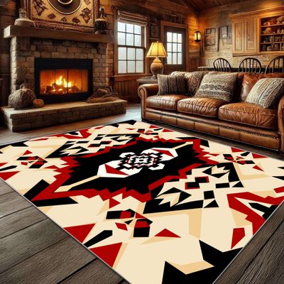 Moroccan Washable 7x9 Area Rugs, Bohemian Black Beige Abstract Geometric Diamond Pattern, Modern Southwest Style Soft Non-Slip Pet and Child Friendly Carpet for Living Room Bedroom Dining Table