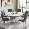 47"-63" Round Marble Extendable Dining Table Set for 6, 7 Piece Expandable Kitchen Dining Room Table and 6 Grey Tufted Chairs, Modern Oval White Dinner Tables Set for 6 with Mirrored Pedestal Base view 2